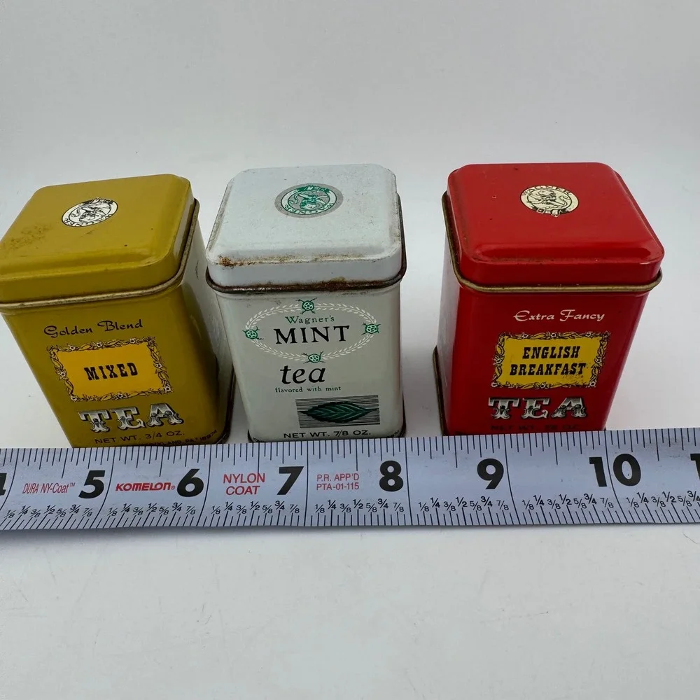 John Wagner & Sons Vintage Tea Tin Set Small Red White Yellow Kitchen Decor